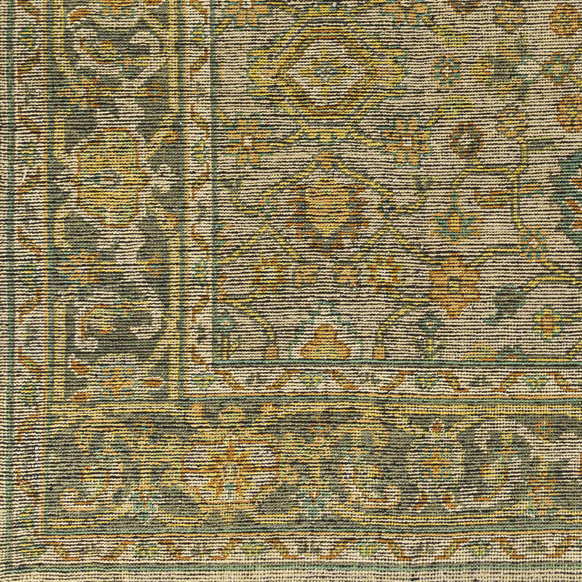 Coylton Area Rug in antique distressed pattern with teal, gold, beige hues on Tampa Home & Garden Store