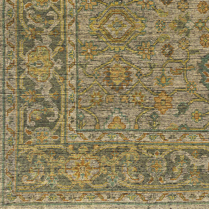 Coylton Area Rug in antique distressed pattern with teal, gold, beige hues on Tampa Home & Garden Store