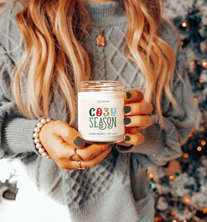 Cozy Season Candle by Gia Roma in white soy wax, glass jar on Tampa Home & Garden Store