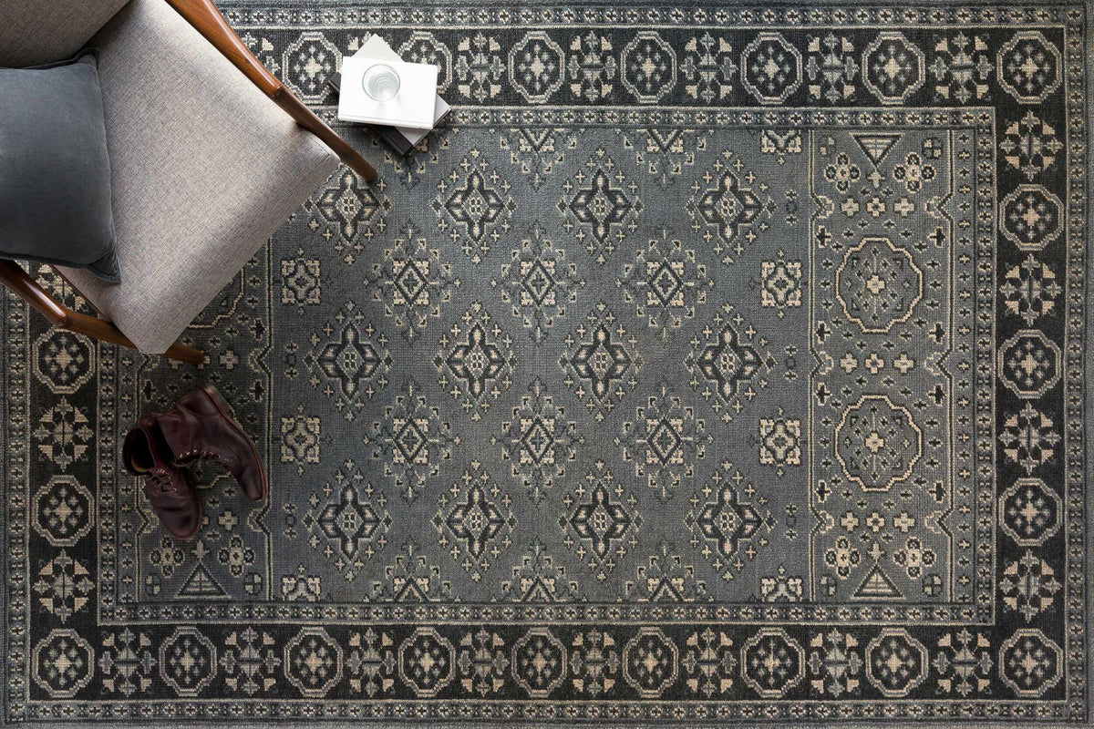 Sherwood Area Rug gray-blue ivory geometric medallion border clearance on Tampa Home & Garden Store