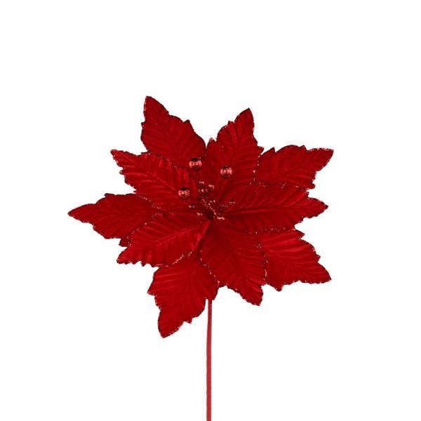 Red poinsettia pick with 12in bloom on 10in stem, artificial flowering plant on Tampa Home & Garden Store