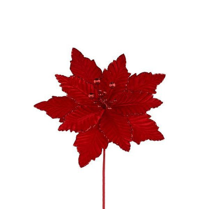 Red poinsettia pick with 12in bloom on 10in stem, artificial flowering plant on Tampa Home & Garden Store