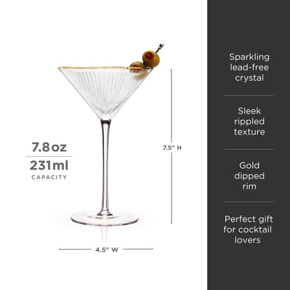 the Gold Rim Rippled Crystal Martini Glasses Set