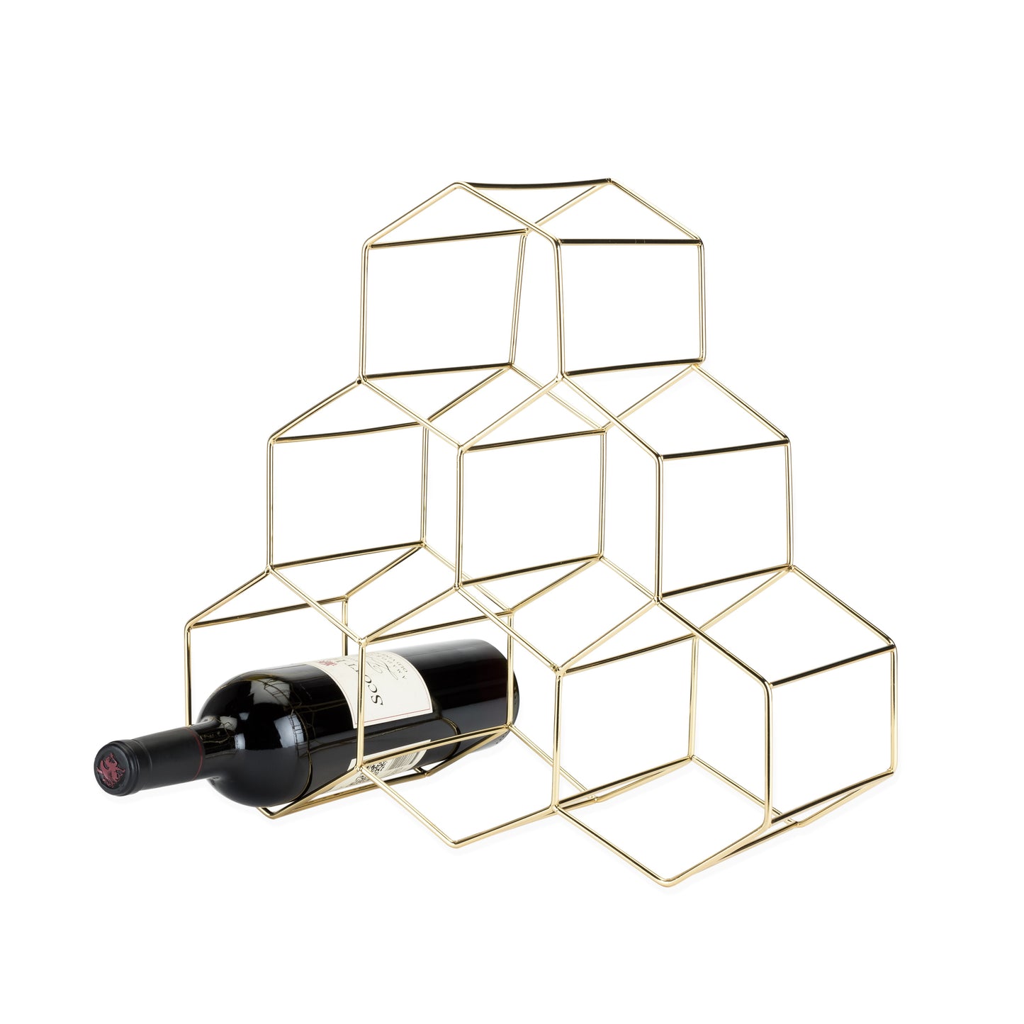 Geometric Gold Countertop Wine Rack and Decor