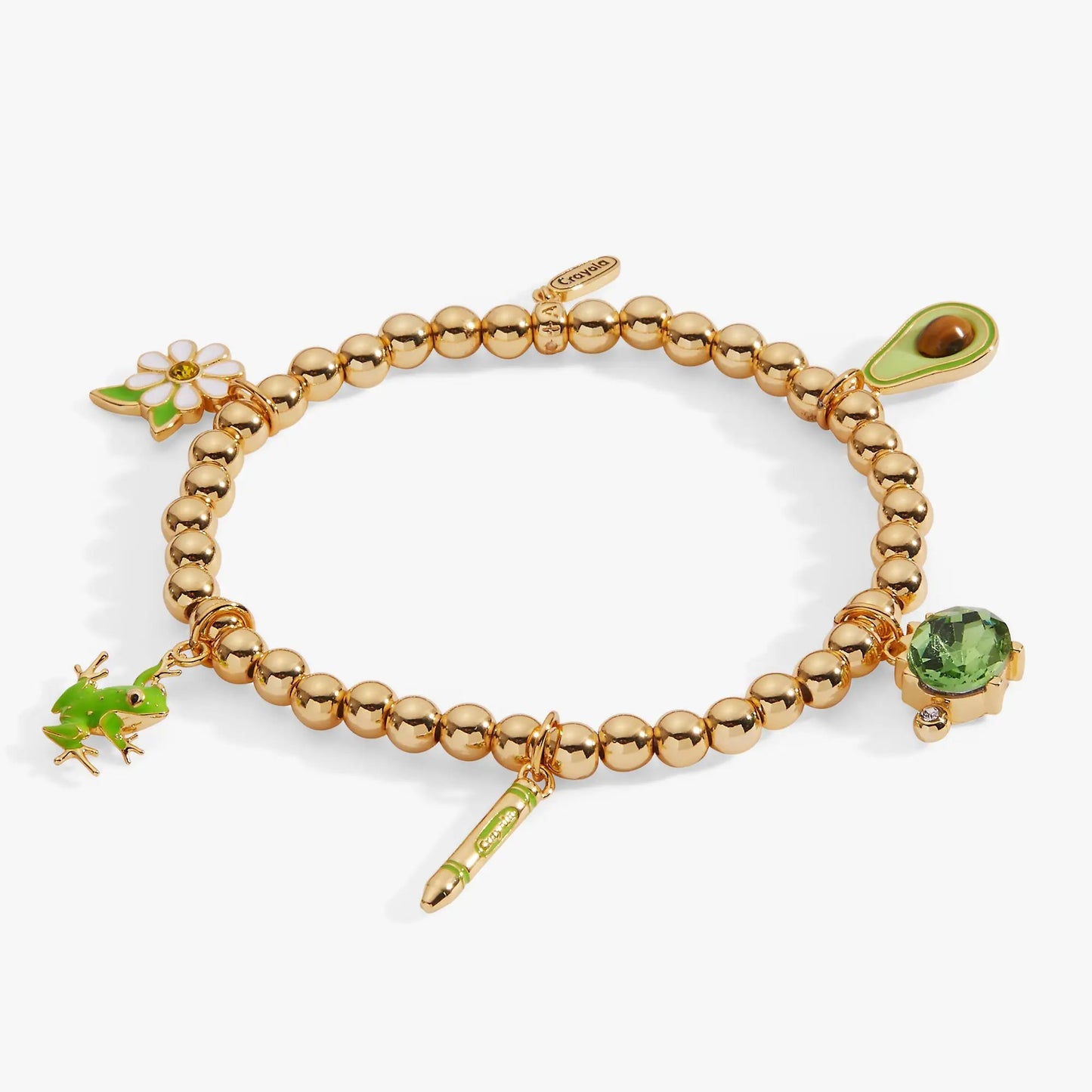 Bracelet with gold-tone beads and forest-green enamel flower and leaf charms by ALEX AND ANI on Tampa Home & Garden Store
