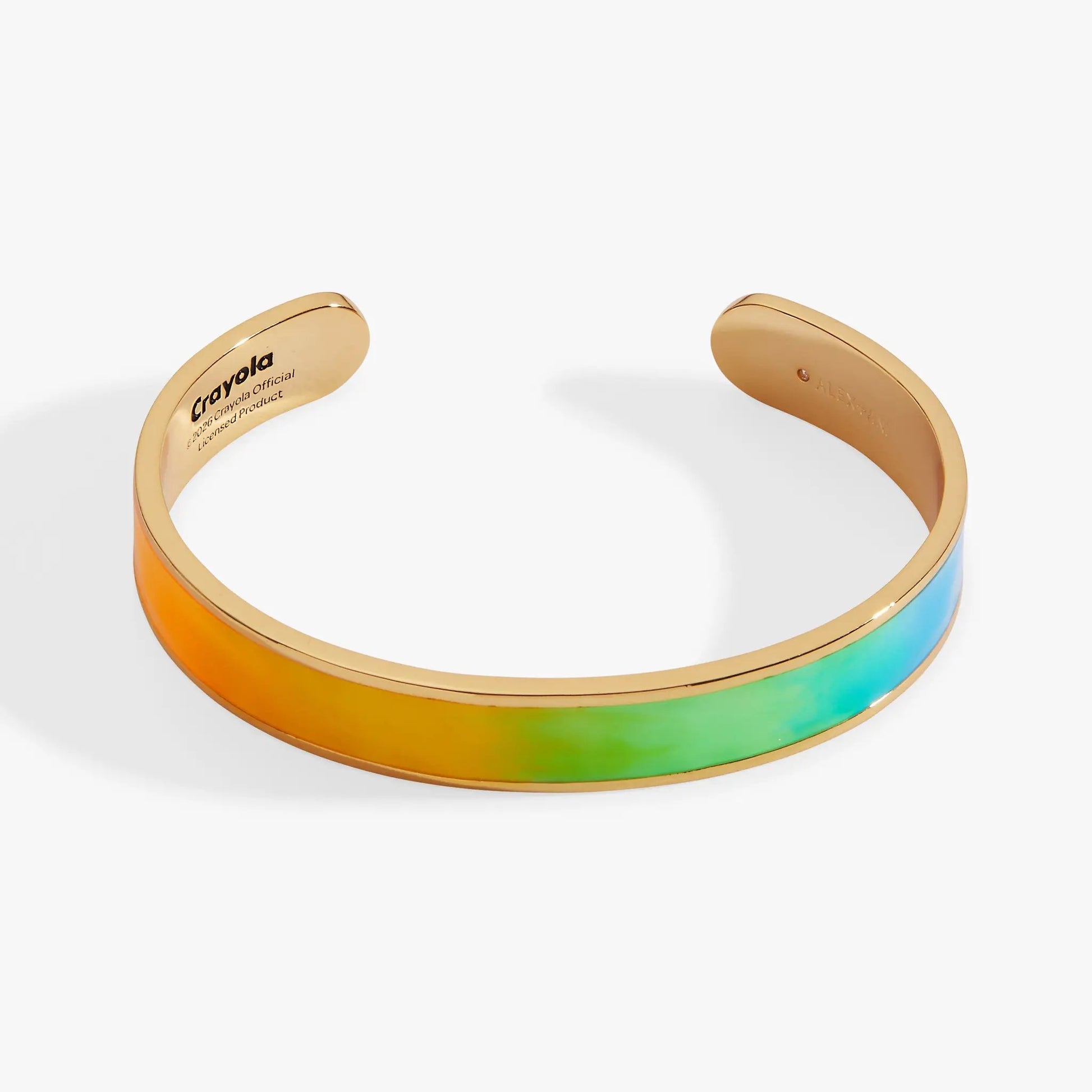 Crayola Rainbow Gradient Cuff bracelet by ALEX AND ANI, gold-tone rainbow band on Tampa Home & Garden Store