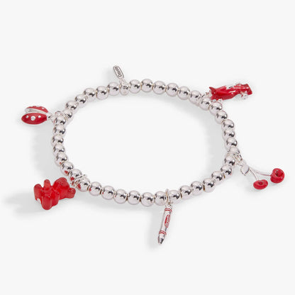 Crayola Fan Favorites Scarlet Charm Stretch Bracelet, beaded band with red crayola charms on Tampa Home & Garden Store