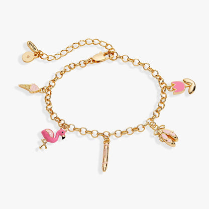 Crayola Tickle Me Pink charm bracelet with gold-tone chain and pink enamel charms ALEX AND ANI on Tampa Home & Garden Store