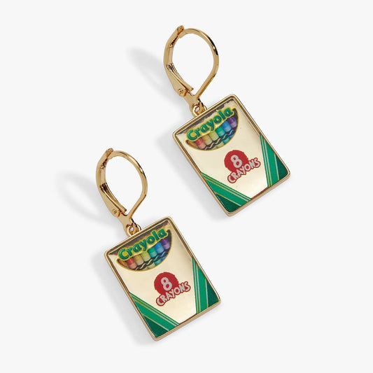 Crayola Crayon Box Earrings in gold-tone with multicolor crayon charm on Tampa Home & Garden Store