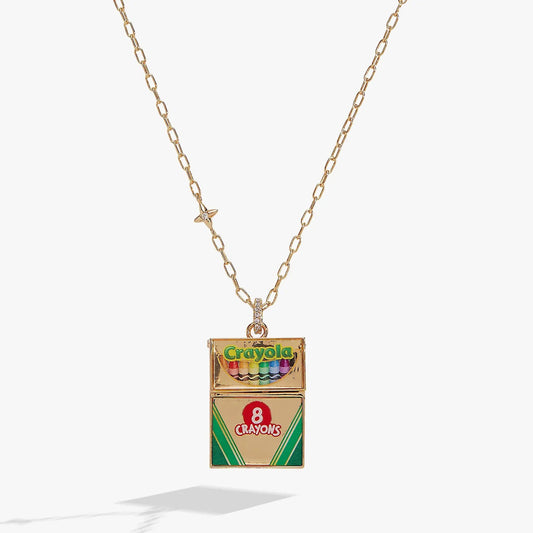 Crayola Crayon Box Locket necklace by Alex and Ani, gold-tone pendant with crayon artwork on Tampa Home & Garden Store