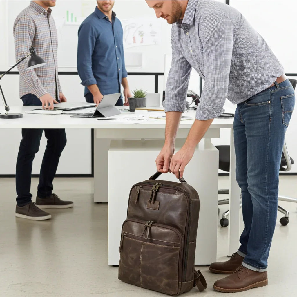 Crazy Horse Full-Grain Leather Laptop Backpack – Premium, Rugged & Stylish