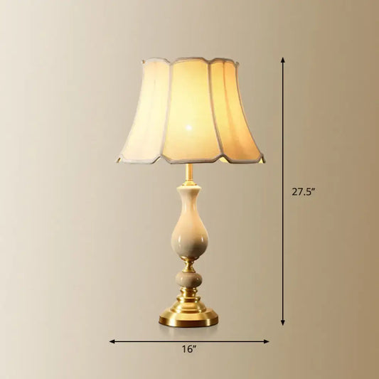 White Fabric Scalloped Bell Table Lamp - Simplicity Design, Ceramic Decor - Tampa Home & Garden Store