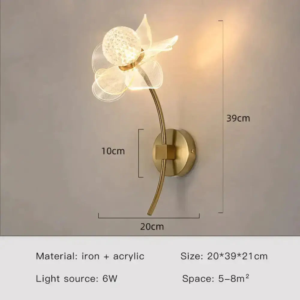 Gold Floral LED Wall Lamp for Bedroom Sconce