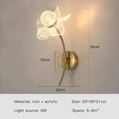 Gold Floral LED Wall Lamp for Bedroom Sconce