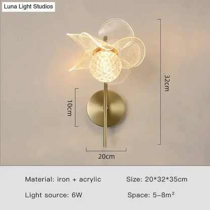Gold Floral LED Wall Lamp for Bedroom Sconce