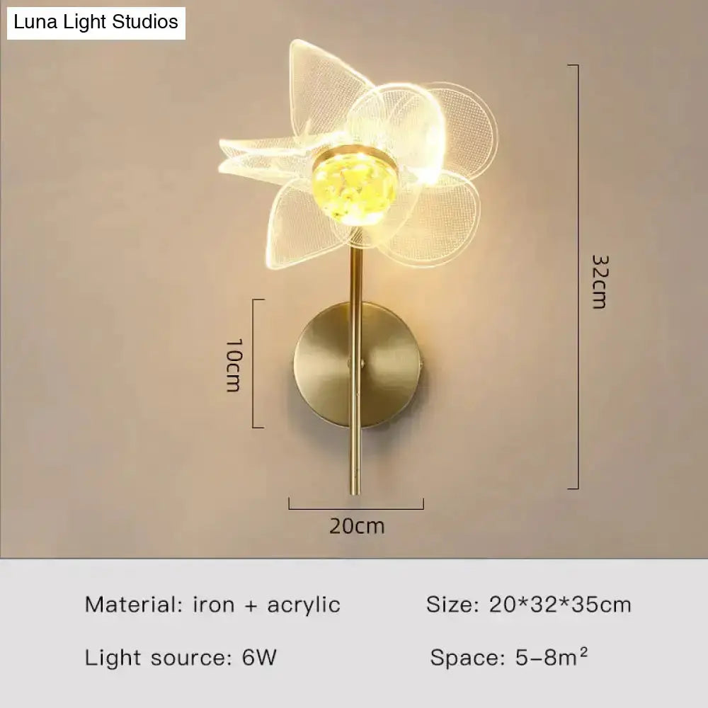 Gold Floral LED Wall Lamp for Bedroom Sconce