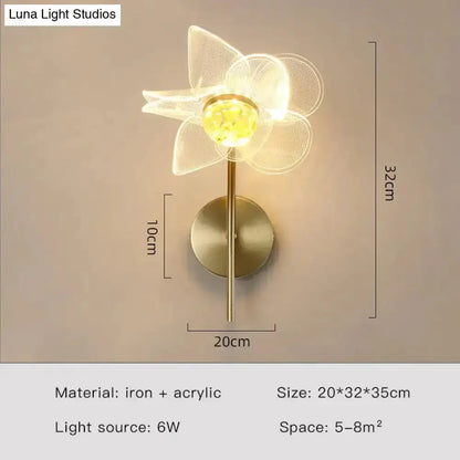 Gold Floral LED Wall Lamp for Bedroom Sconce