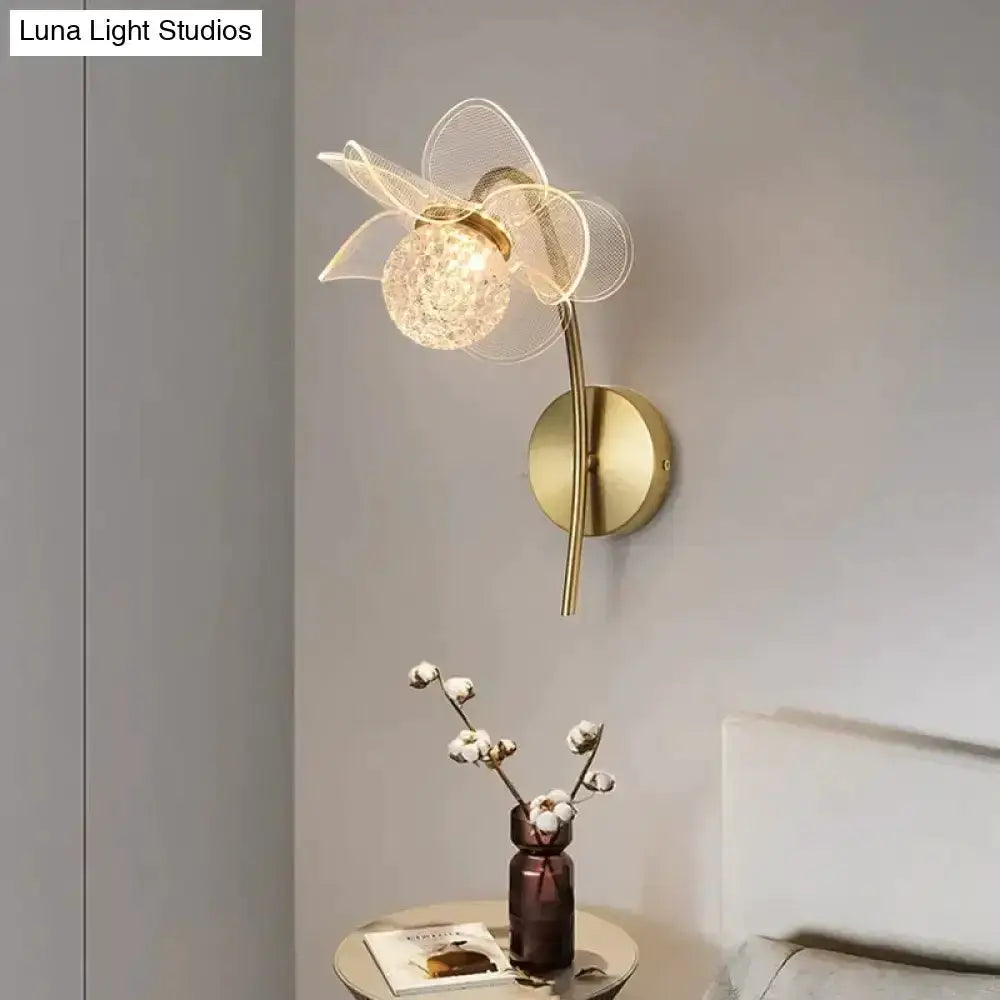 Gold Floral LED Wall Lamp for Bedroom Sconce