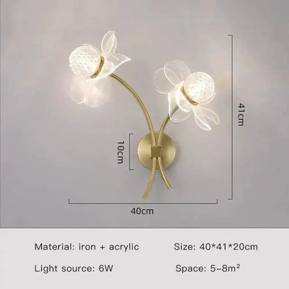 Gold Floral LED Wall Lamp for Bedroom Sconce