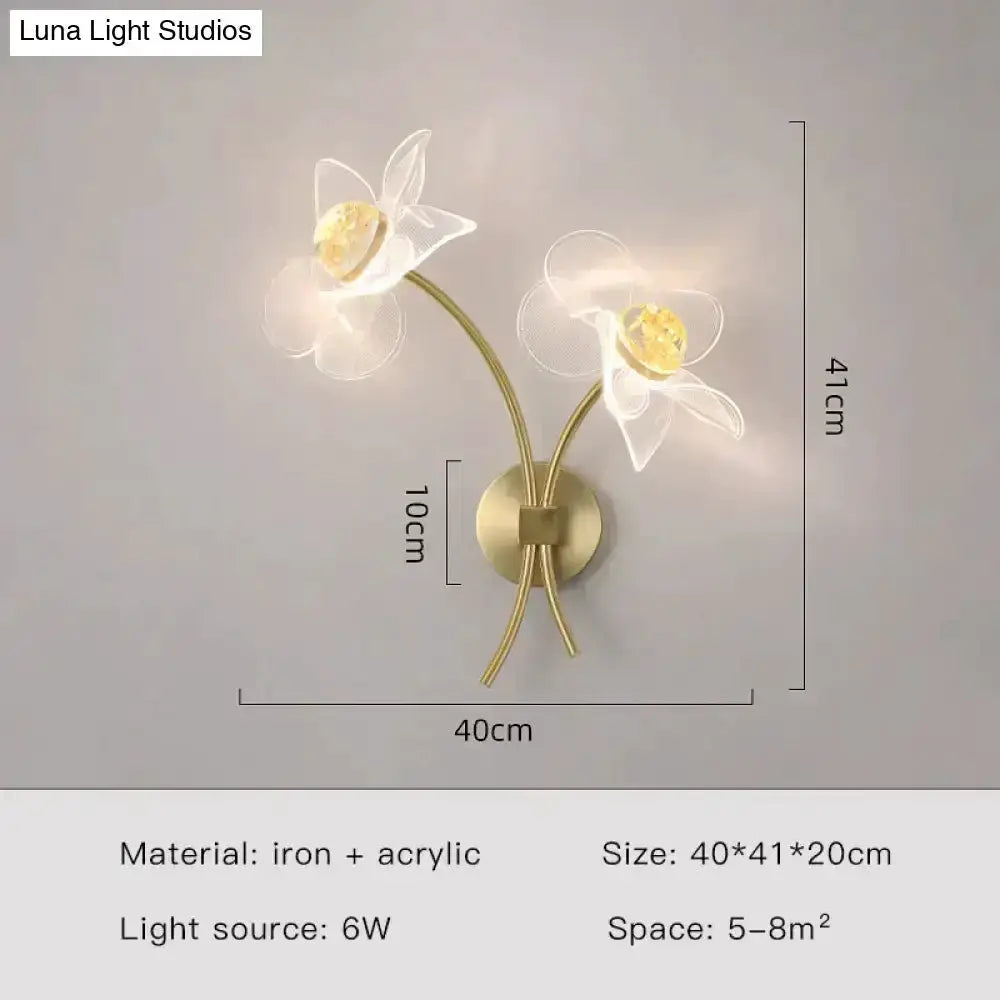 Gold Floral LED Wall Lamp for Bedroom Sconce