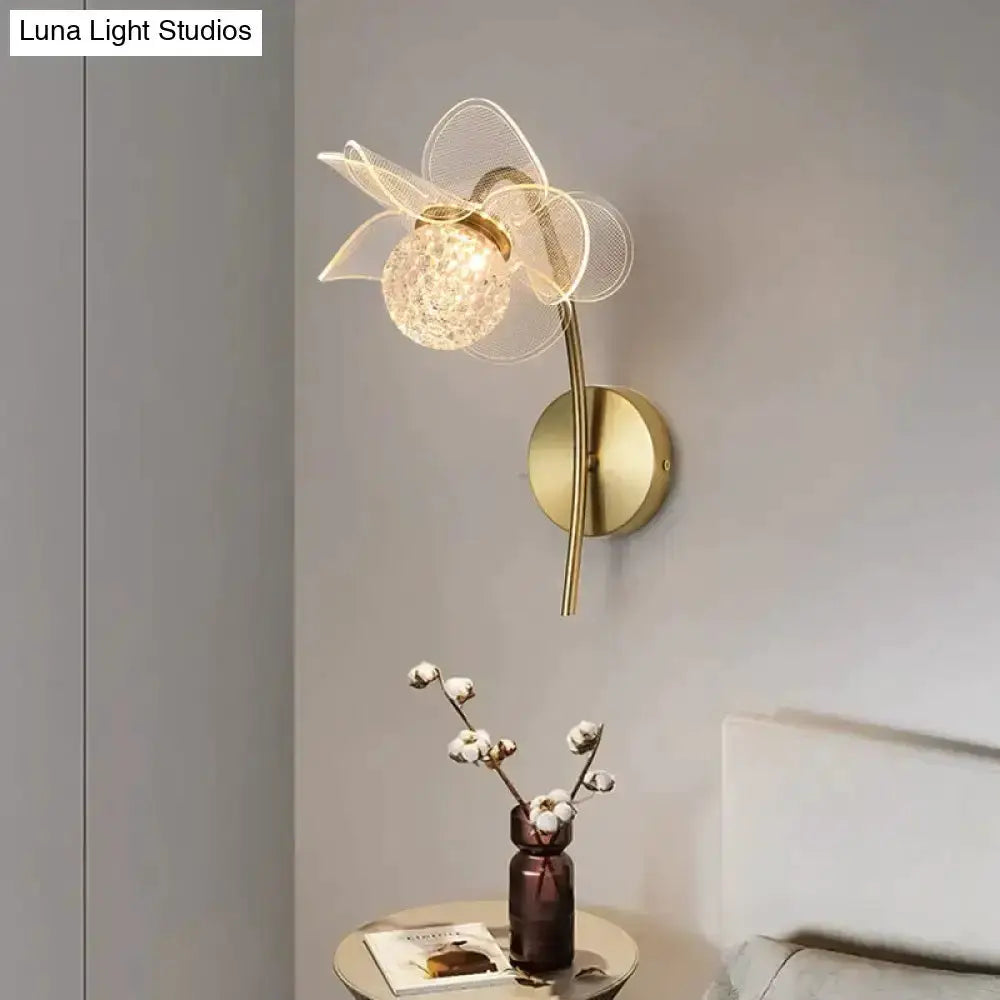 Gold Floral LED Wall Lamp for Bedroom Sconce