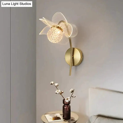 Gold Floral LED Wall Lamp for Bedroom Sconce