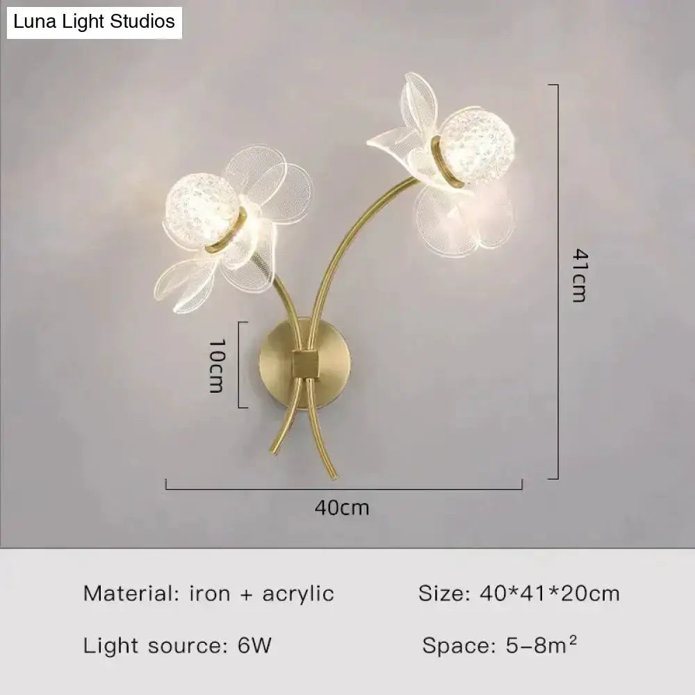 Gold Floral LED Wall Lamp for Bedroom Sconce