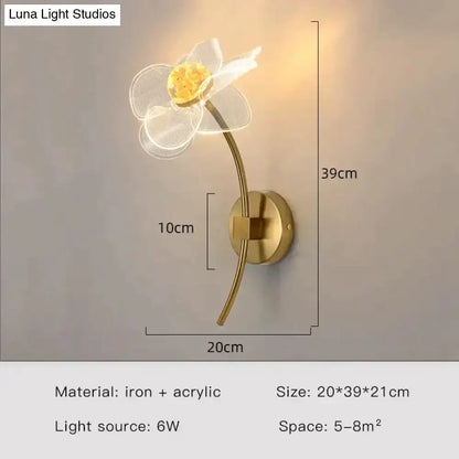 Gold Floral LED Wall Lamp for Bedroom Sconce