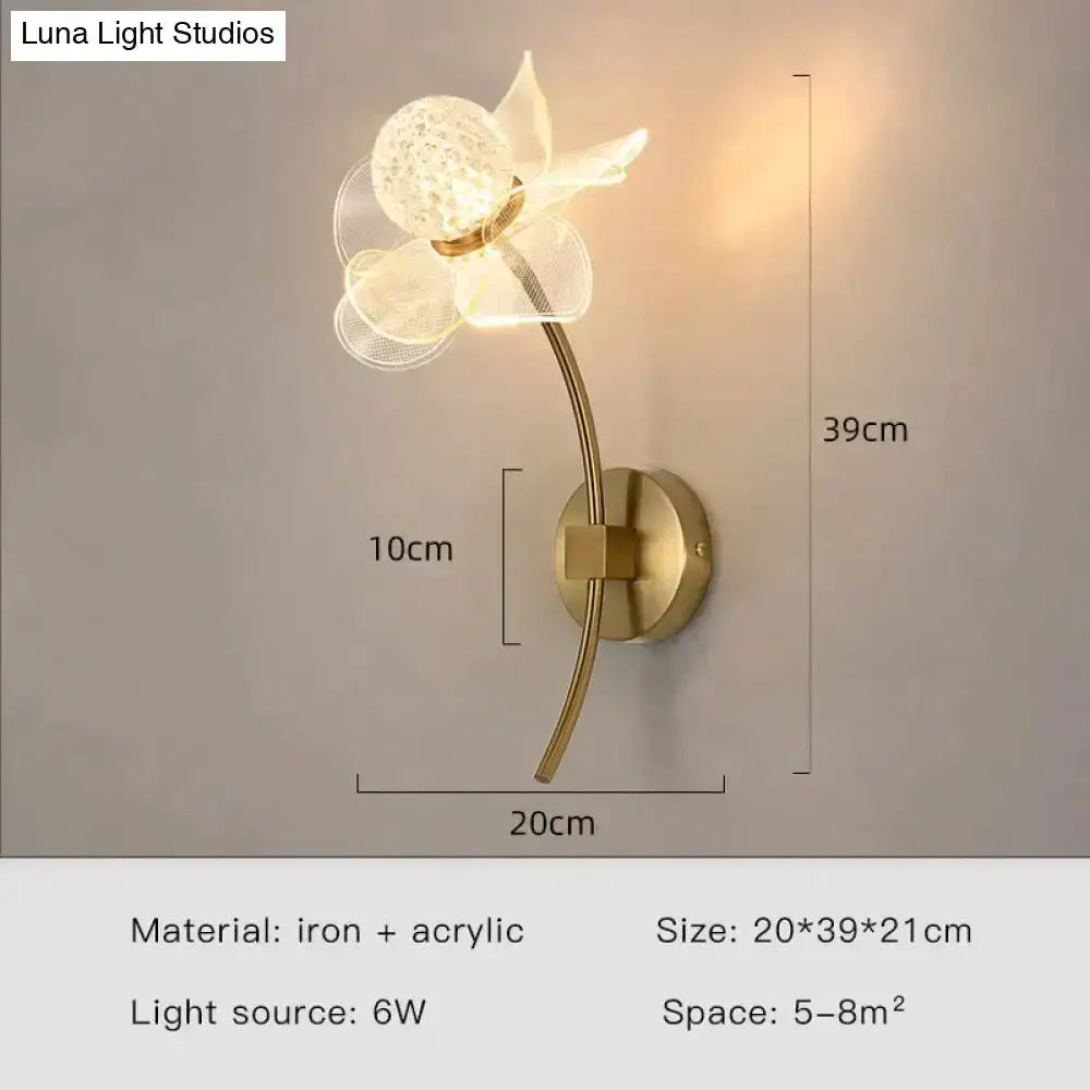 Gold Floral LED Wall Lamp for Bedroom Sconce