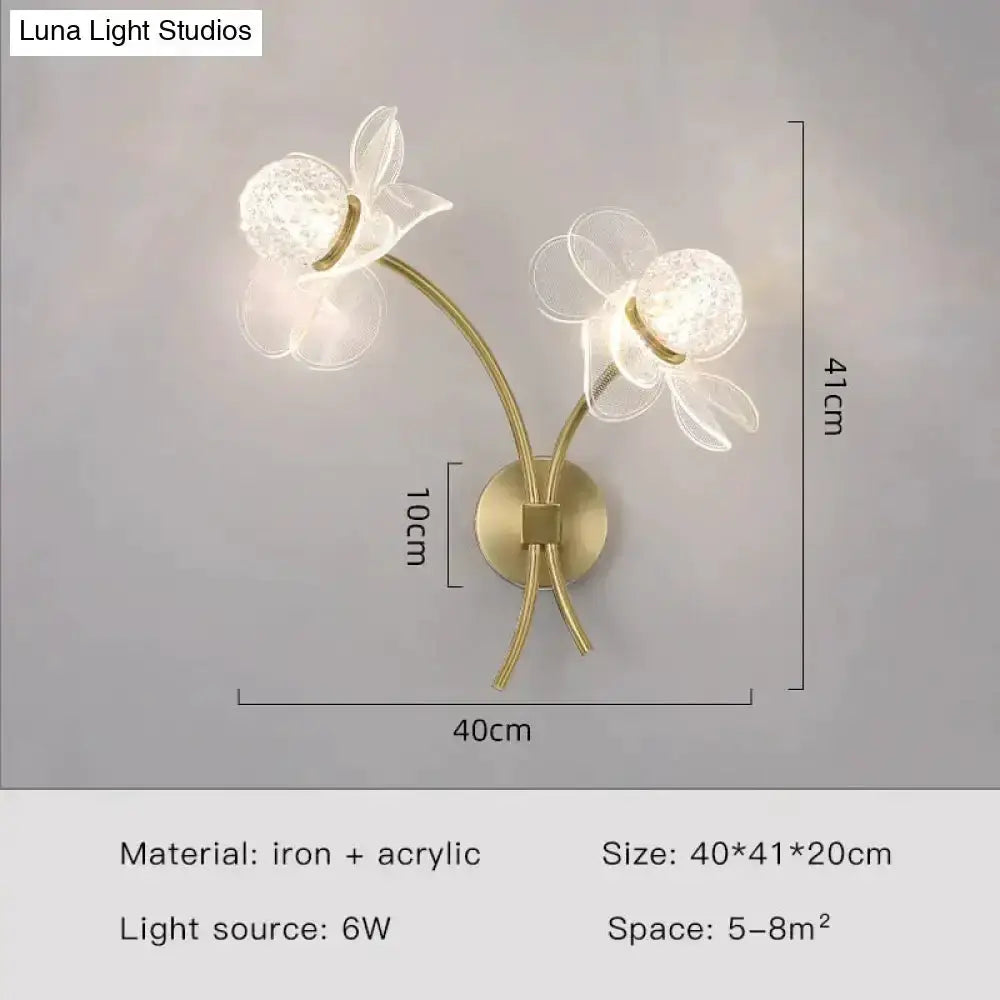 Gold Floral LED Wall Lamp for Bedroom Sconce