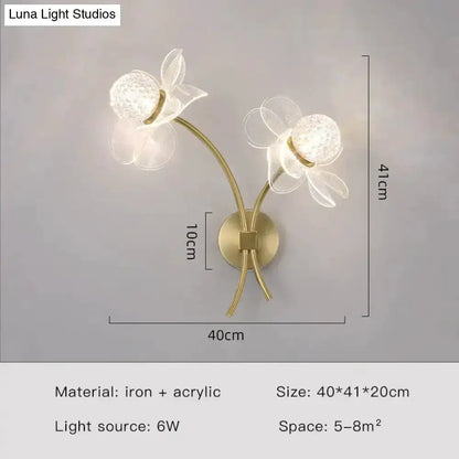 Gold Floral LED Wall Lamp for Bedroom Sconce