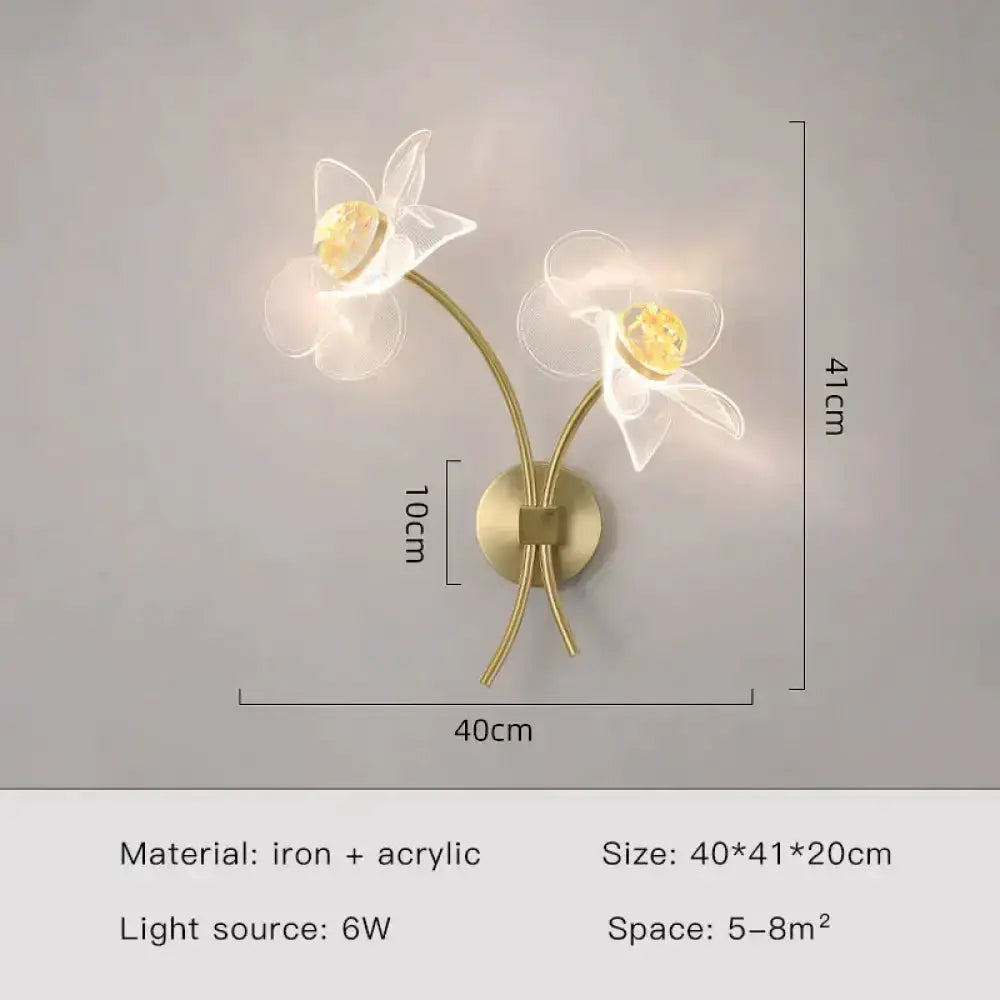 Gold Floral LED Wall Lamp for Bedroom Sconce