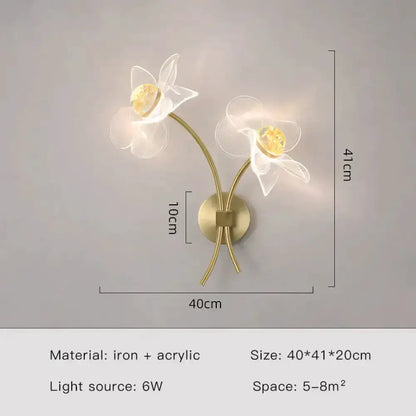 Gold Floral LED Wall Lamp for Bedroom Sconce