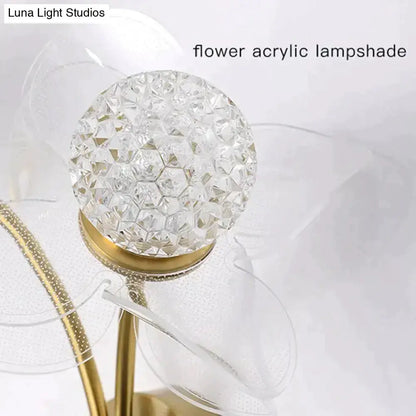 Gold Floral LED Wall Lamp for Bedroom Sconce