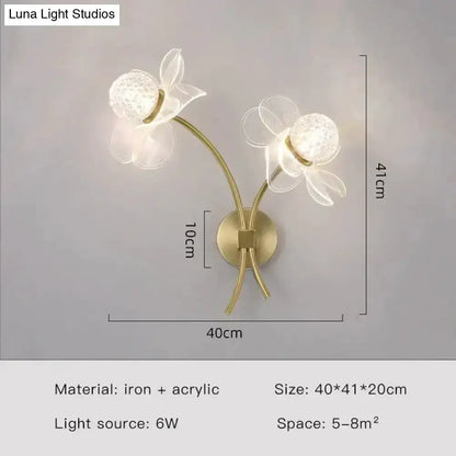 Gold Floral LED Wall Lamp for Bedroom Sconce