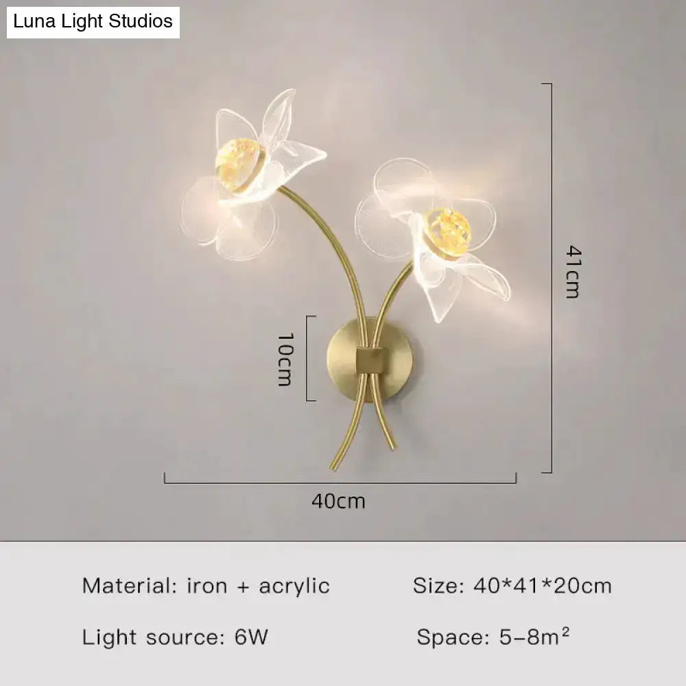 Gold Floral LED Wall Lamp for Bedroom Sconce