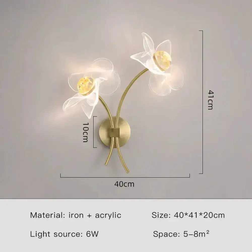 Gold Floral LED Wall Lamp for Bedroom Sconce