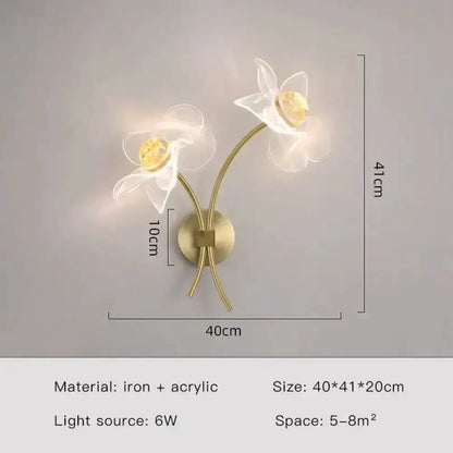 Gold Floral LED Wall Lamp for Bedroom Sconce