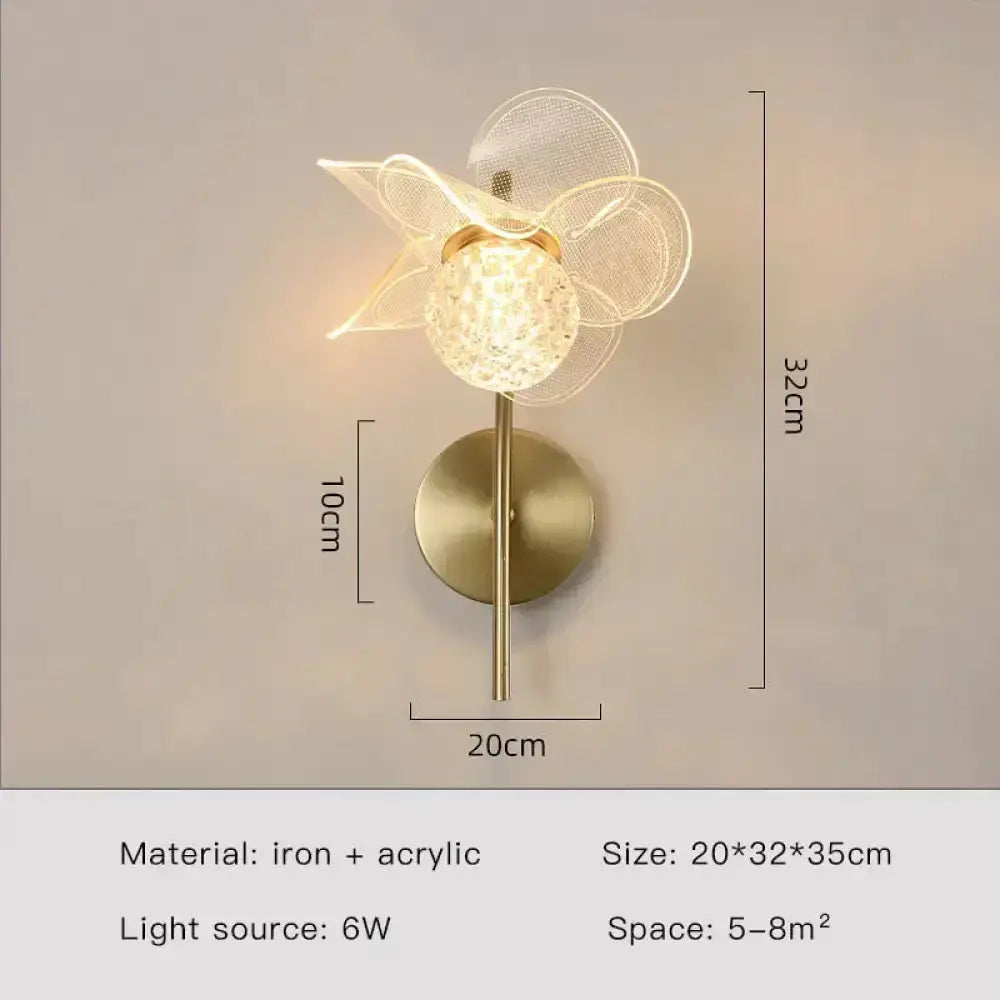 Gold Floral LED Wall Lamp for Bedroom Sconce