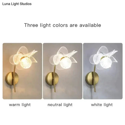 Gold Floral LED Wall Lamp for Bedroom Sconce