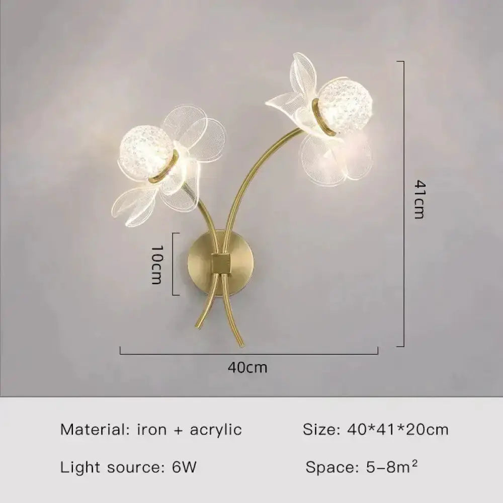 Gold Floral LED Wall Lamp for Bedroom Sconce