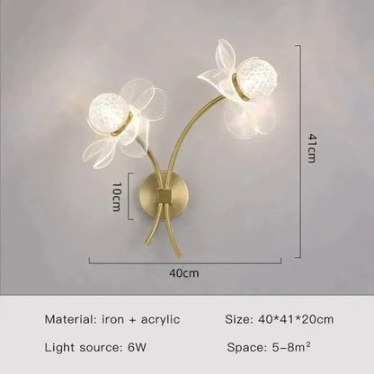Gold Floral LED Wall Lamp for Bedroom Sconce