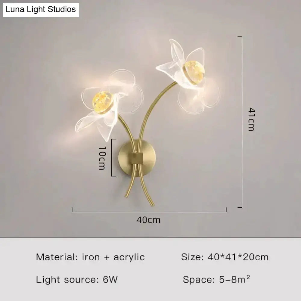 Gold Floral LED Wall Lamp for Bedroom Sconce