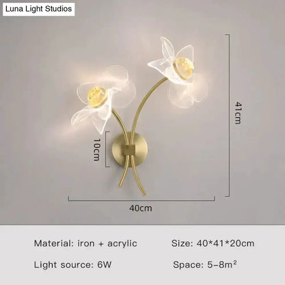Gold Floral LED Wall Lamp for Bedroom Sconce