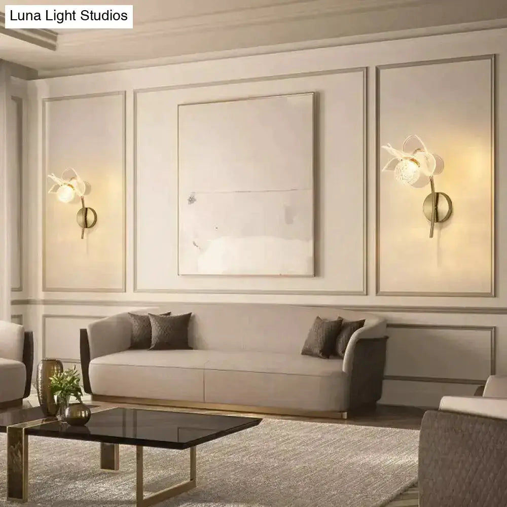 Gold Floral LED Wall Lamp for Bedroom Sconce