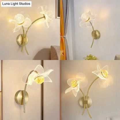 Gold Floral LED Wall Lamp for Bedroom Sconce