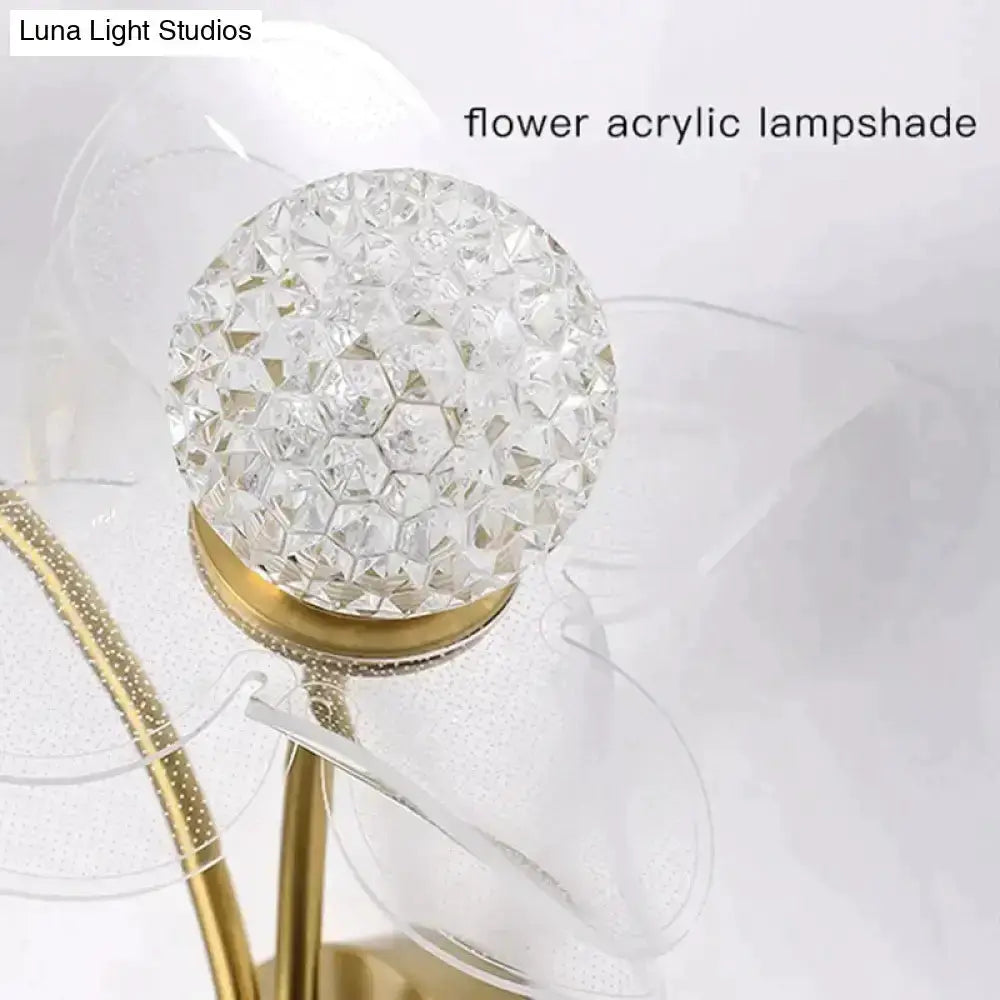 Gold Floral LED Wall Lamp for Bedroom Sconce