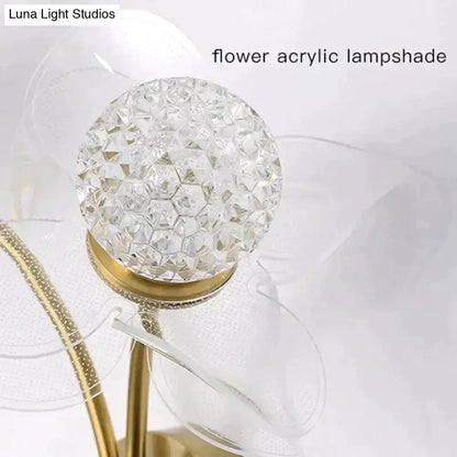 Gold Floral LED Wall Lamp for Bedroom Sconce