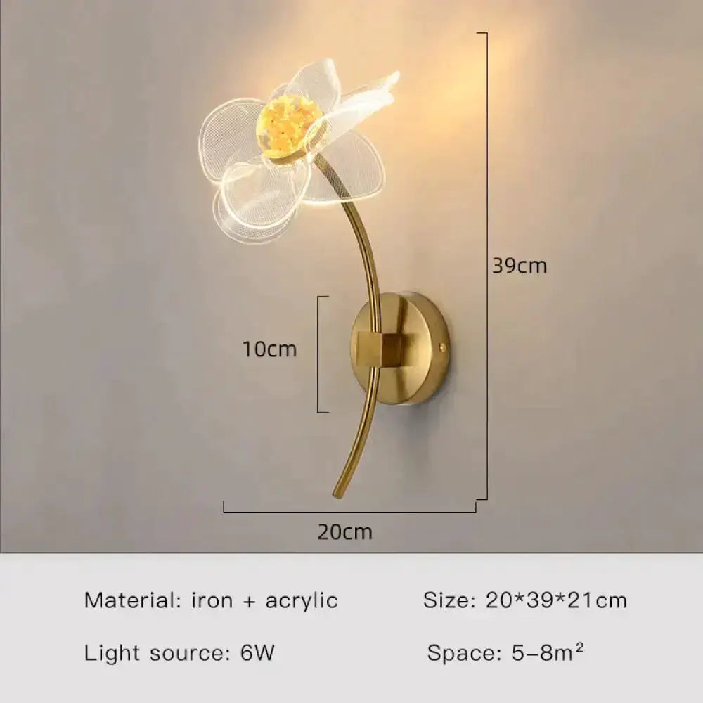 Gold Floral LED Wall Lamp for Bedroom Sconce
