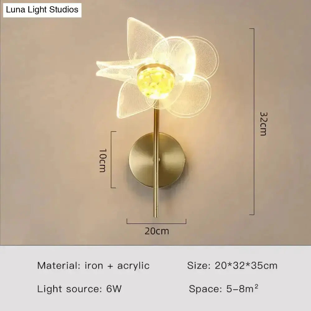 Gold Floral LED Wall Lamp for Bedroom Sconce